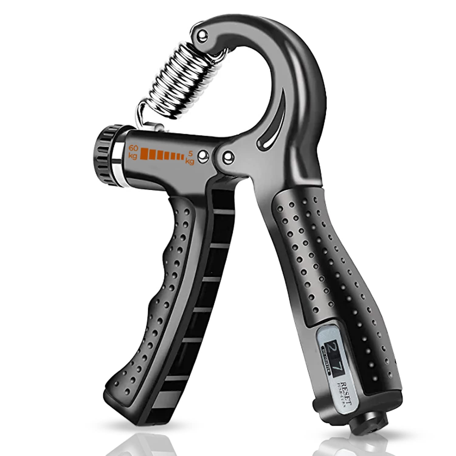 Boldfit Adjustable Hand Grip Strengthener, Hand Gripper With Counter for Men & Women for Gym Workout Hand Exercise Equipment for Forearm, Finger Exercise Power Gripper - 60kg,Alloy Steel,Black